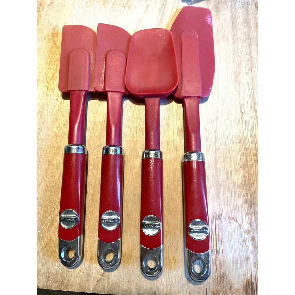 Red Kitchenaid Silicone Spatulas Kitchen Utensils Baking Mixing Cakes Cookies 4p